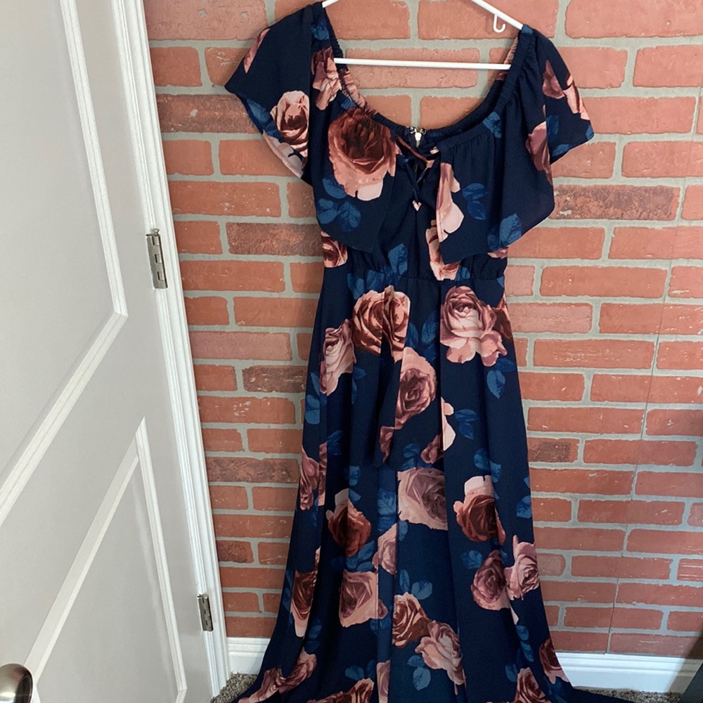 Beautiful floral hi low romper dress